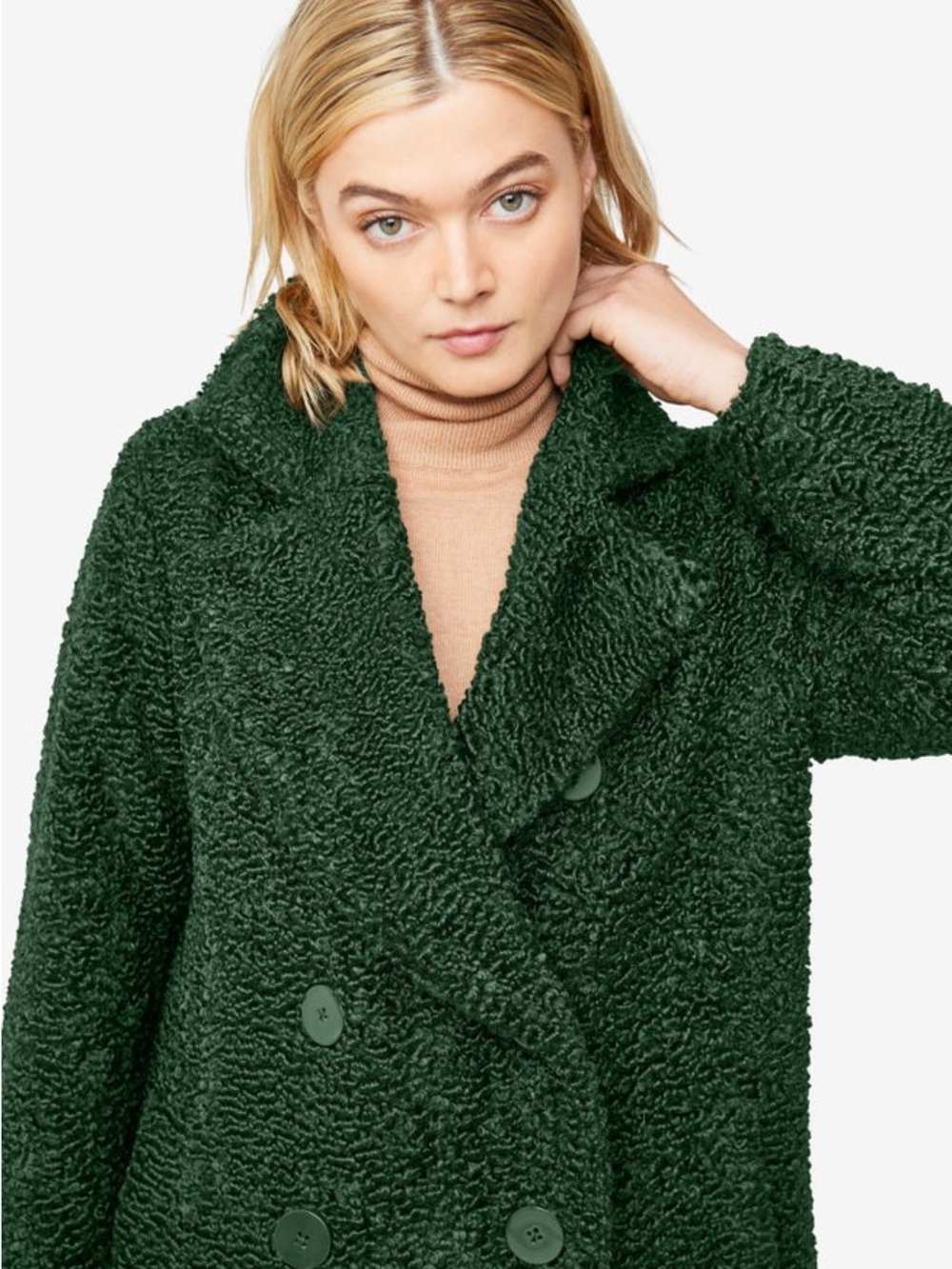 NWOT ellos Dark Green Teddy Coat with Double-Breasted Front - Picture 3 of 3
